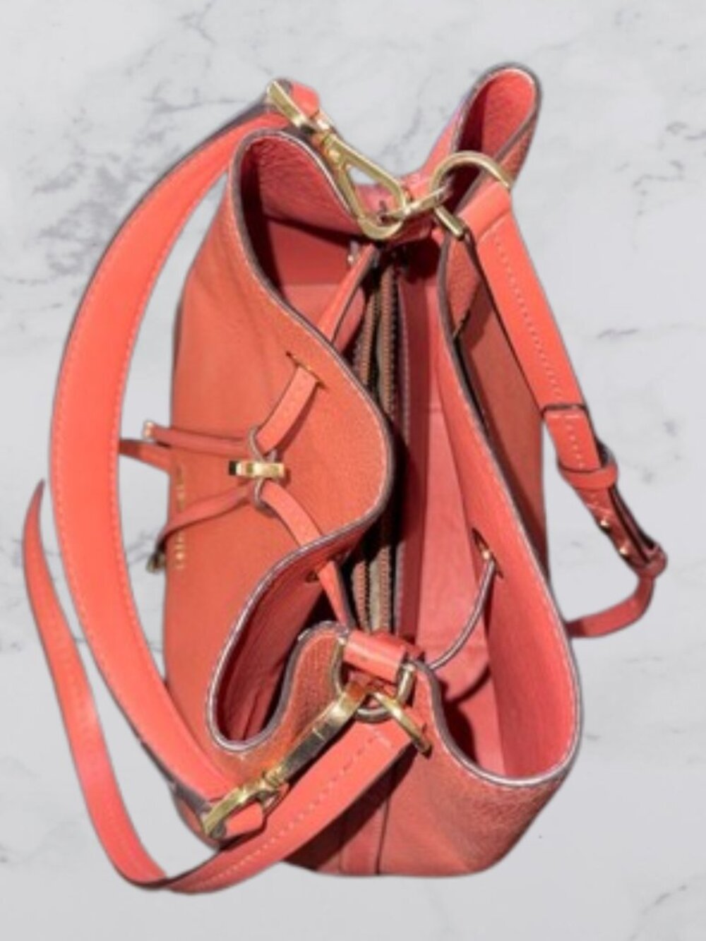 MICHAEL KORS Leather Medium MERCER GALLERY Drawstring Bucket Bag-Coral/Pink - Picture 5 of 15